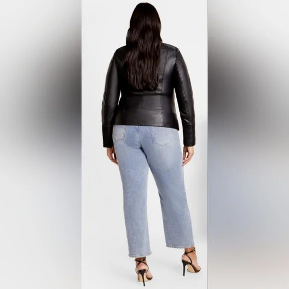 City Chic NWT Black Ribbed Moto Jacket Size 24 - Picture 4 of 5